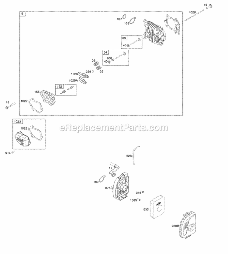 Air Cleaner Cylinder Head Gasket Set Diagram and Parts List for  Briggs and Stratton Engine